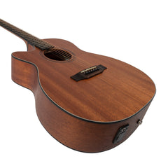 Martinez 'Natural Series' Left Handed Solid Mahogany Top Acoustic-Electric Small Body Cutaway Guitar (Open Pore)