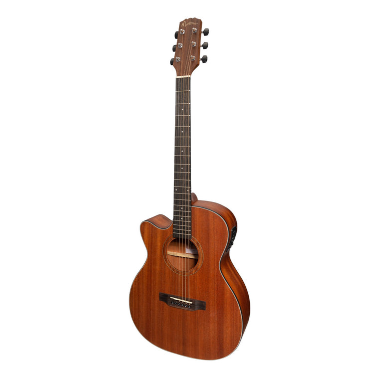 Martinez 'Natural Series' Left Handed Solid Mahogany Top Acoustic-Electric Small Body Cutaway Guitar (Open Pore)