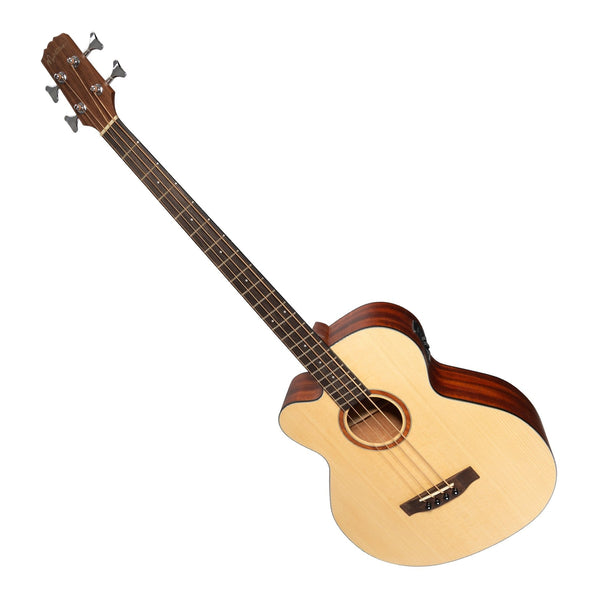 Martinez 'Natural Series' Left Handed Solid Spruce Top Acoustic-Electric Cutaway Bass Guitar (Open Pore)