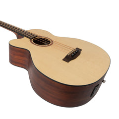 Martinez 'Natural Series' Left Handed Solid Spruce Top Acoustic-Electric Cutaway Bass Guitar (Open Pore)