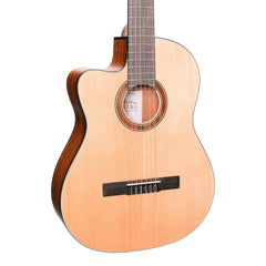 Martinez 'Natural Series' Left Handed Spruce Top Acoustic-Electric Classical Cutaway Guitar (Open Pore)