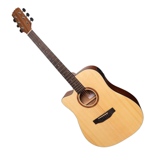 Martinez 'Natural Series' Left Handed Spruce Top Acoustic-Electric Dreadnought Cutaway Guitar (Open Pore)