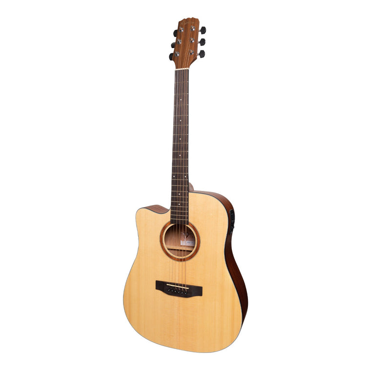 Martinez 'Natural Series' Left Handed Spruce Top Acoustic-Electric Dreadnought Cutaway Guitar (Open Pore)