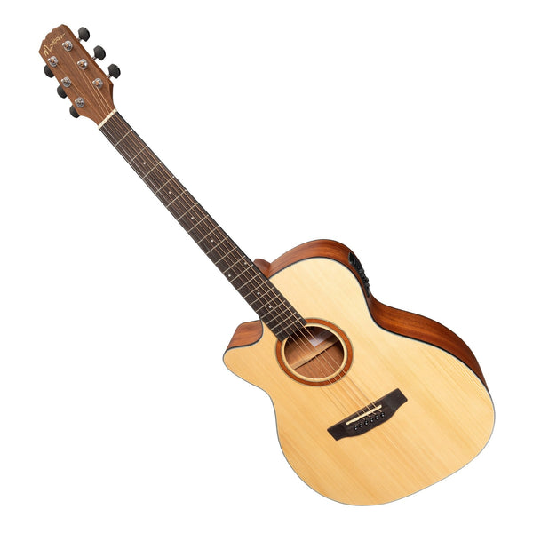 Martinez 'Natural Series' Left Handed Spruce Top Acoustic-Electric Small Body Cutaway Guitar (Open Pore)