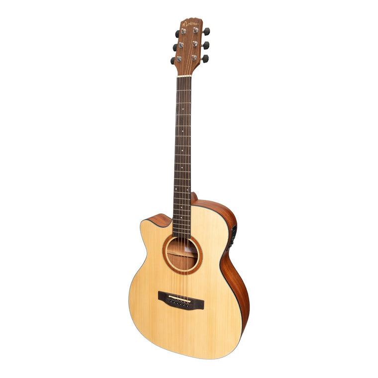 Martinez 'Natural Series' Left Handed Spruce Top Acoustic-Electric Small Body Cutaway Guitar (Open Pore)