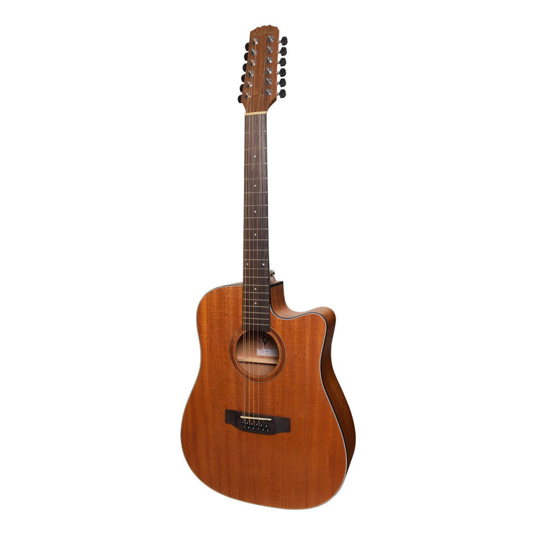 Martinez 'Natural Series' Mahogany Top 12-String Acoustic-Electric Dreadnought Cutaway Guitar (Open Pore)