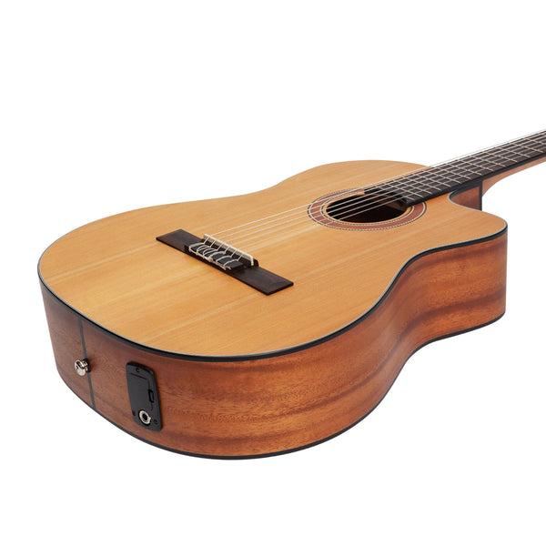 Martinez 'Natural Series' Solid Cedar Top Acoustic-Electric Classical Cutaway Guitar (Open Pore)