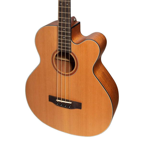 Martinez 'Natural Series' Solid Cedar Top Acoustic-Electric Cutaway Bass Guitar (Open Pore)