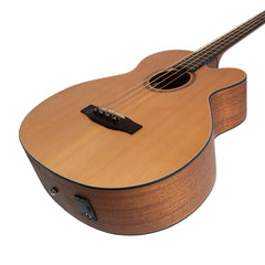 Martinez 'Natural Series' Solid Cedar Top Acoustic-Electric Cutaway Bass Guitar (Open Pore)