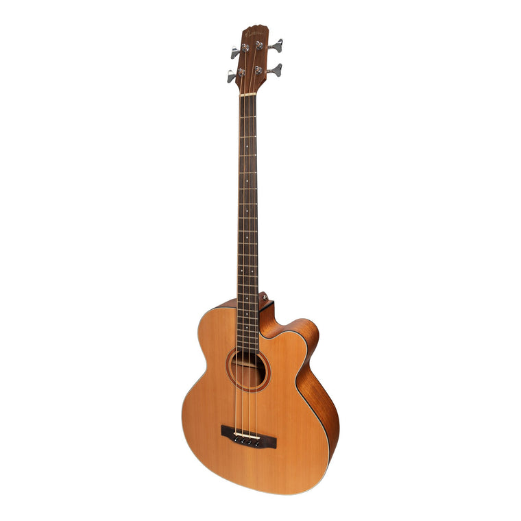 Martinez 'Natural Series' Solid Cedar Top Acoustic-Electric Cutaway Bass Guitar (Open Pore)