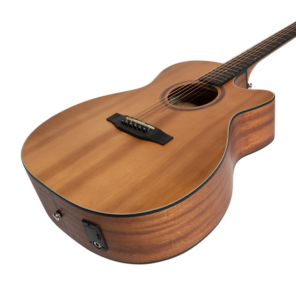 Martinez 'Natural Series' Solid Cedar Top Acoustic-Electric Small Body Cutaway Guitar (Open Pore)