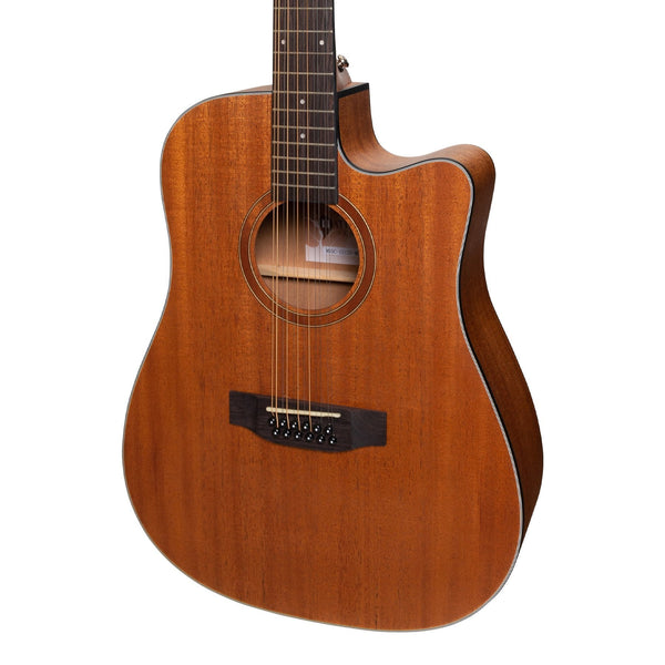 Martinez 'Natural Series' Solid Mahogany Top 12-String Acoustic-Electric Dreadnought Cutaway Guitar (Open Pore)