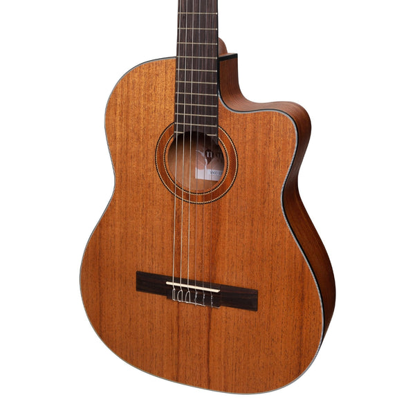 Martinez 'Natural Series' Solid Mahogany Top Acoustic-Electric Classical Cutaway Guitar (Open Pore)