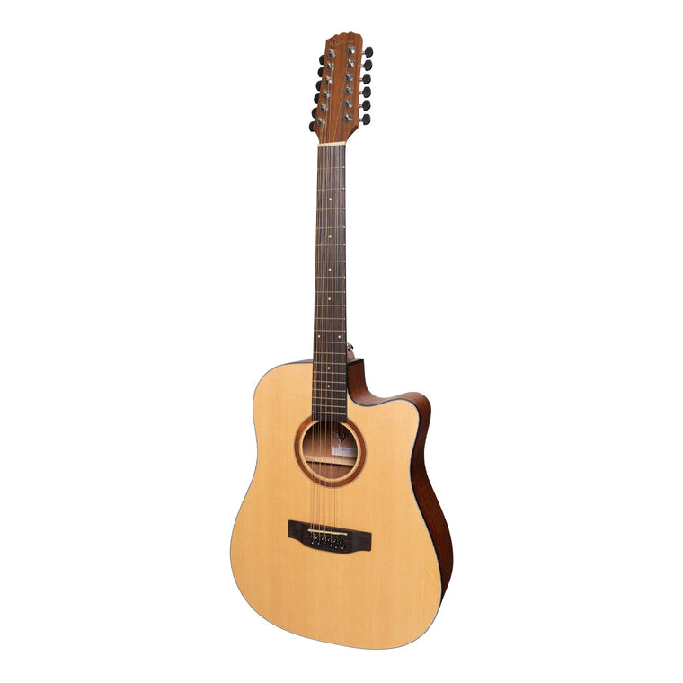 Martinez 'Natural Series' Solid Spruce Top 12-String Acoustic-Electric Dreadnought Cutaway Guitar (Open Pore)