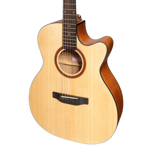 Martinez 'Natural Series' Solid Spruce Top Acoustic-Electric Small Body Cutaway Guitar (Open Pore)