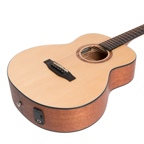 Martinez 'Natural Series' Spruce Top Acoustic-Electric Mini Short Scale Guitar (Open Pore)