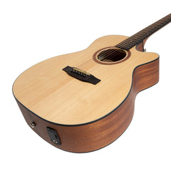 Martinez 'Natural Series' Spruce Top Acoustic-Electric Small Body Cutaway Guitar (Open Pore)