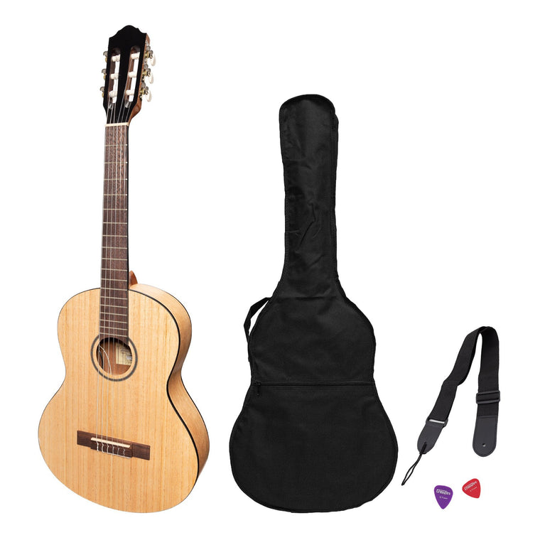 Martinez 'Slim Jim' 3/4 Size Electric Classical Guitar Pack with Pickup/Tuner (Mindi-Wood)