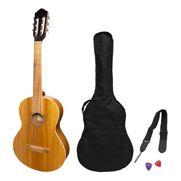 Martinez 'Slim Jim' 3/4 Size Student Classical Guitar Pack with Built In Tuner (Jati-Teakwood)