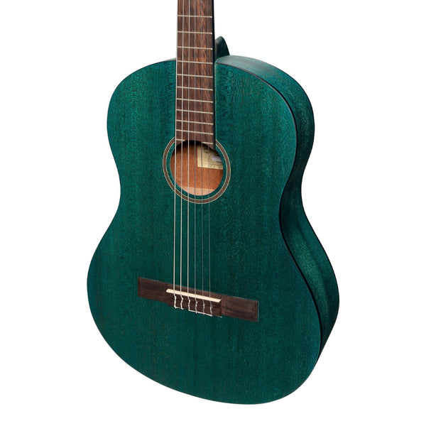 Martinez 'Slim Jim' Full Size Student Classical Guitar Pack with Built In Tuner (Teal Green)