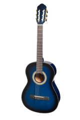 Martinez 'Slim Jim' G-Series 3/4 Size Student Classical Guitar Pack with Built In Tuner (Blue-Gloss)