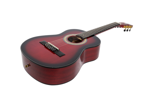 Martinez 'Slim Jim' G-Series 3/4 Size Student Classical Guitar Pack with Built In Tuner (Trans Wine Red-Gloss)