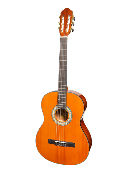 Martinez 'Slim Jim' G-Series Full Size Student Classical Guitar Pack with Built In Tuner (Amber-Gloss)