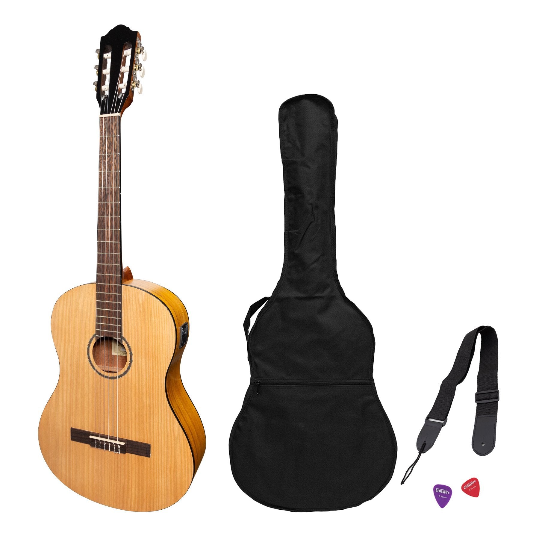 Martinez 'Slim Jim' Left Handed Full Size Student Classical Guitar Pack with Built In Tuner (Spruce/Koa)-MP-SJ44TL-SK