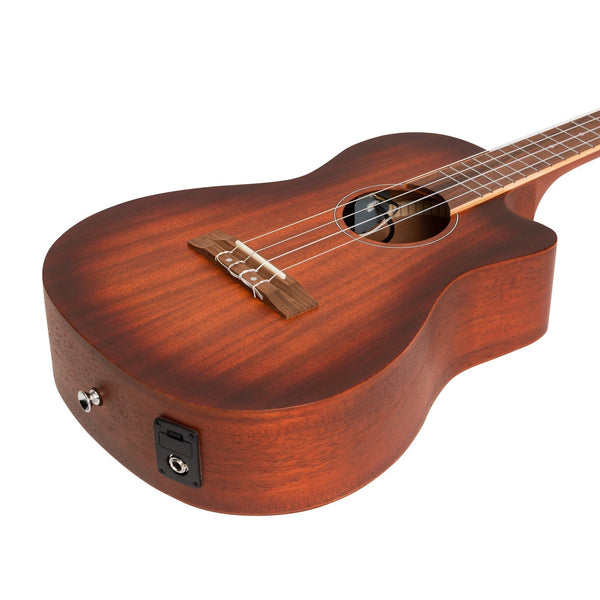 Martinez 'Southern Belle 6 Series' Mahogany Solid Top Electric Cutaway Baritone Ukulele with Hard Case (Sunburst)