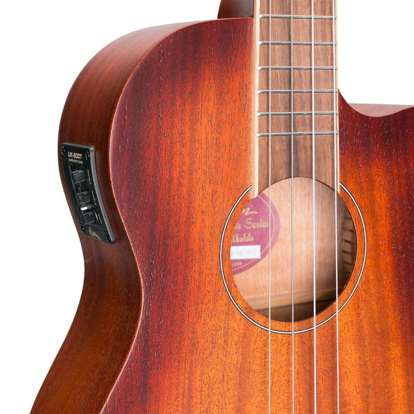 Martinez 'Southern Belle 6 Series' Mahogany Solid Top Electric Cutaway Baritone Ukulele with Hard Case (Sunburst)