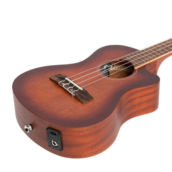 Martinez 'Southern Belle 6 Series' Mahogany Solid Top Electric Cutaway Tenor Ukulele with Hard Case (Sunburst)