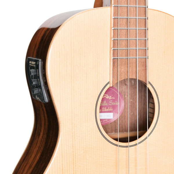 Martinez 'Southern Belle 7 Series' Spruce Solid Top Electric Baritone Ukulele with Hard Case (Natural Gloss)