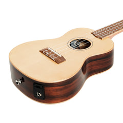 Martinez 'Southern Belle 7 Series' Spruce Solid Top Electric Concert Ukulele with Hard Case (Natural Gloss)