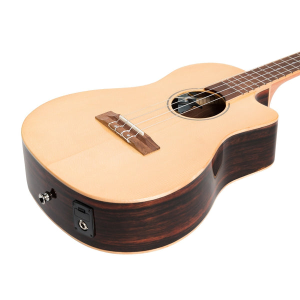 Martinez 'Southern Belle 7 Series' Spruce Solid Top Electric Cutaway Baritone Ukulele with Hard Case (Natural Gloss)