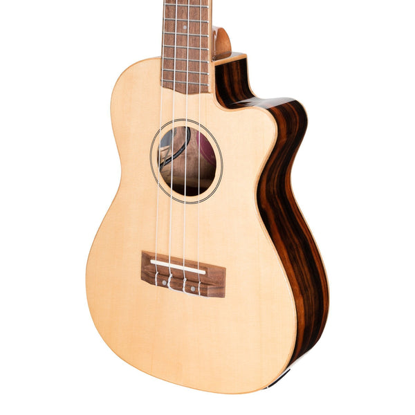 Martinez 'Southern Belle 7 Series' Spruce Solid Top Electric Cutaway Concert Ukulele with Hard Case (Natural Gloss)