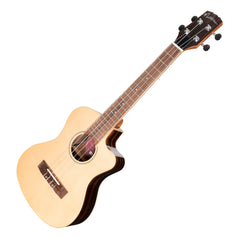 Martinez 'Southern Belle 7 Series' Spruce Solid Top Electric Cutaway Tenor Ukulele with Hard Case (Natural Gloss)