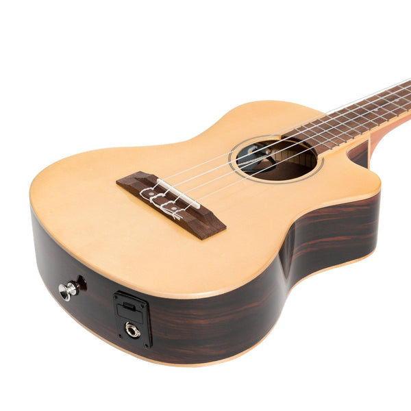 Martinez 'Southern Belle 7 Series' Spruce Solid Top Electric Cutaway Tenor Ukulele with Hard Case (Natural Gloss)