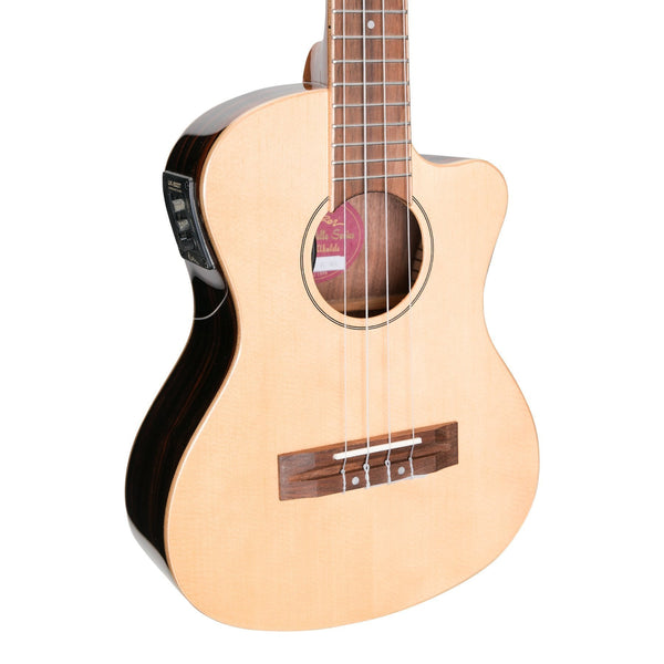 Martinez 'Southern Belle 7 Series' Spruce Solid Top Electric Cutaway Tenor Ukulele with Hard Case (Natural Gloss)