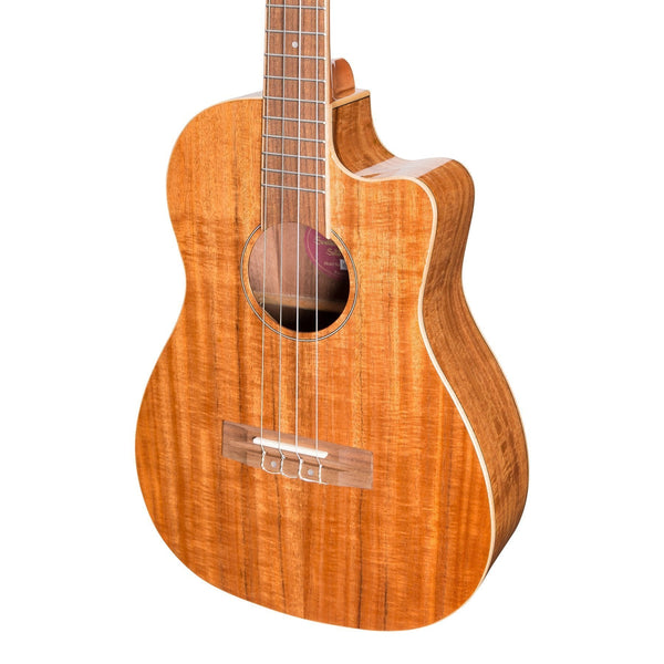 Martinez 'Southern Belle 8 Series' Koa Solid Top Electric Cutaway Baritone Ukulele with Hard Case (Natural Gloss)