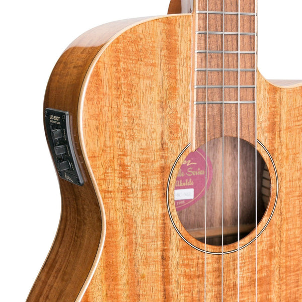 Martinez 'Southern Belle 8 Series' Koa Solid Top Electric Cutaway Baritone Ukulele with Hard Case (Natural Gloss)