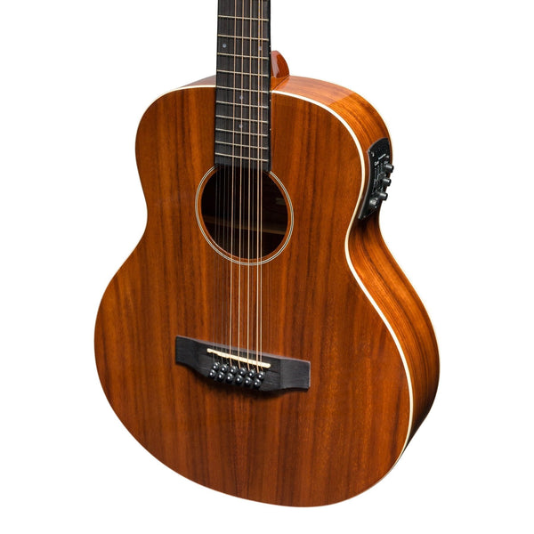 Martinez 'Southern Star Series' Koa Solid Top Left Handed 12-String Acoustic-Electric TS-Mini Guitar (Natural Gloss)