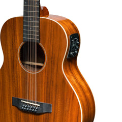 Martinez 'Southern Star Series' Koa Solid Top Left Handed 12-String Acoustic-Electric TS-Mini Guitar (Natural Gloss)