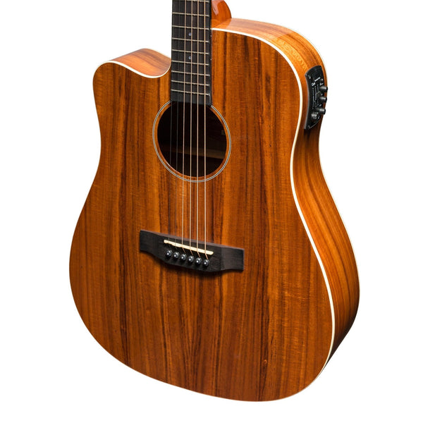 Martinez 'Southern Star Series' Left Handed Koa Solid Top Acoustic-Electric Dreadnought Cutaway Guitar (Natural Gloss)