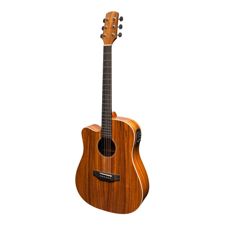 Martinez 'Southern Star Series' Left Handed Koa Solid Top Acoustic-Electric Dreadnought Cutaway Guitar (Natural Gloss)