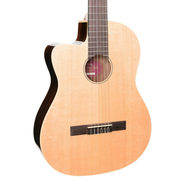 Martinez 'Southern Star Series' Left Handed Spruce Solid Top Acoustic-Electric Classical Cutaway Guitar (Natural Gloss)