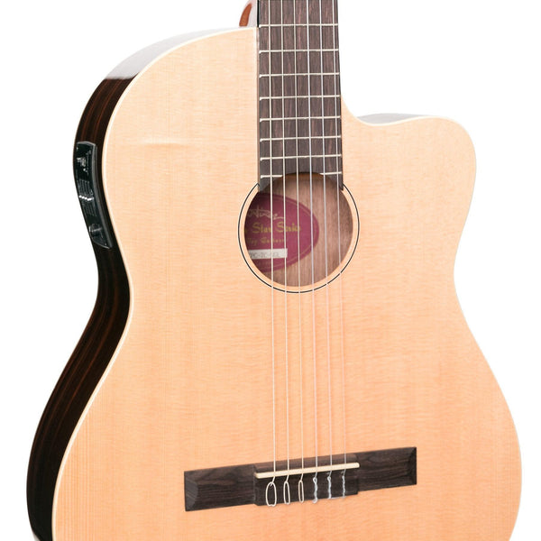 Martinez 'Southern Star Series' Spruce Solid Top Acoustic-Electric Classical Cutaway Guitar (Natural Gloss)