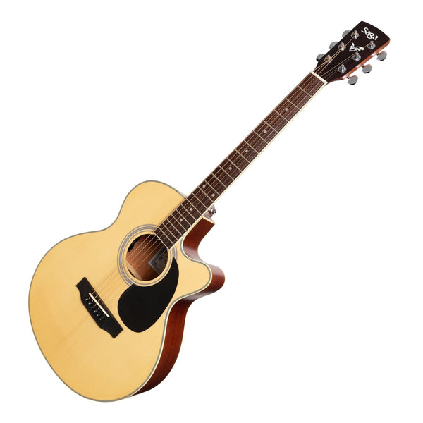 Saga '700 Series' Solid Spruce Top Acoustic-Electric Small-Body Cutaway Guitar (Natural Satin)