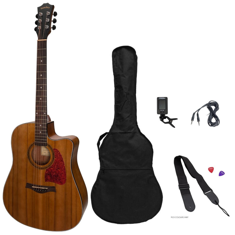 Sanchez Acoustic-Electric Dreadnought Cutaway Guitar Pack (Acacia)