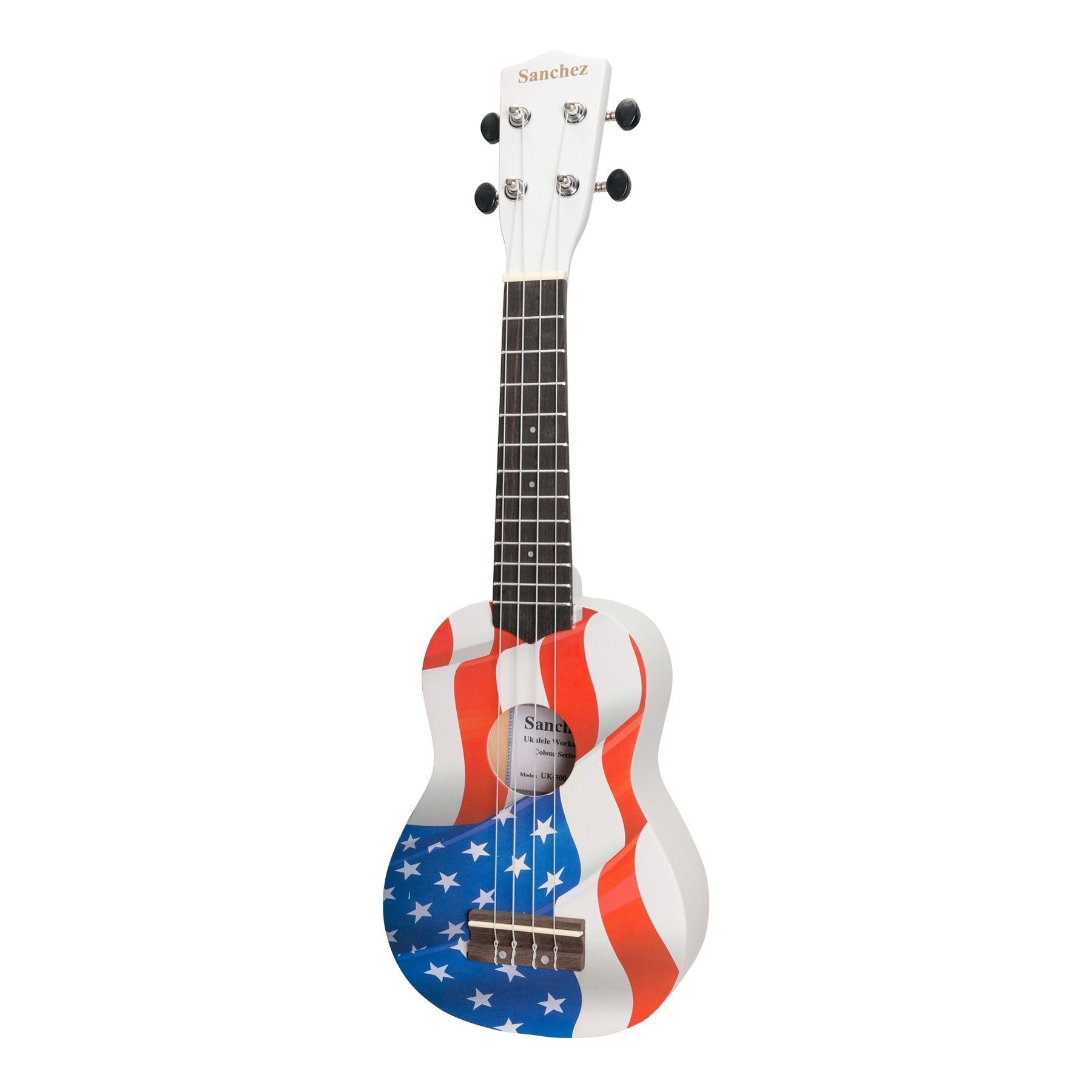 Sanchez 'Friendly Folk' Soprano Ukulele (White/USA Flag)-SU-F30-8