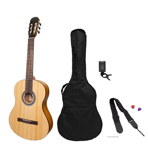 Sanchez Full-size Size Student Classical Guitar Pack (Spruce/Koa)